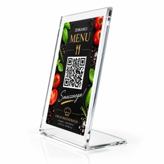 Menu na stolik z kodem QR – tabliczka z pleksi i aluminium do restauracji