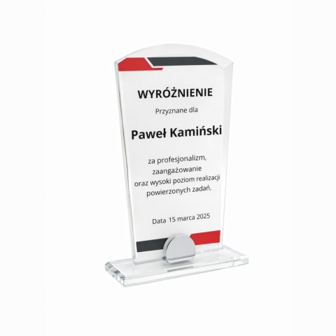 Statuetka szklana ARCO 10 mm z personalizacją – elegancka nagroda firmowa