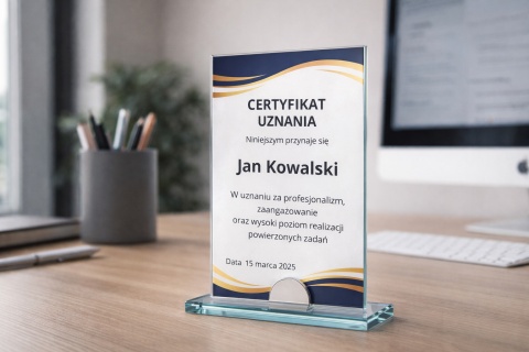 Statuetka szklana CLASSIC 6 mm z nadrukiem – elegancka nagroda okolicznościowa