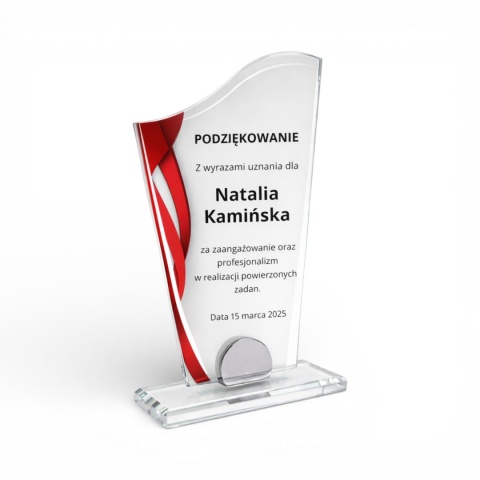 Statuetka szklana AURORA 10 mm z nadrukiem – elegancka nagroda okolicznościowa