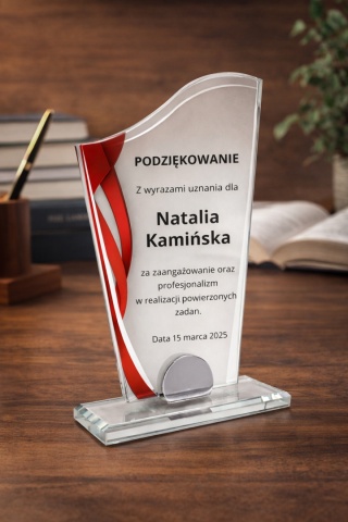 Statuetka szklana AURORA 10 mm z nadrukiem – elegancka nagroda okolicznościowa