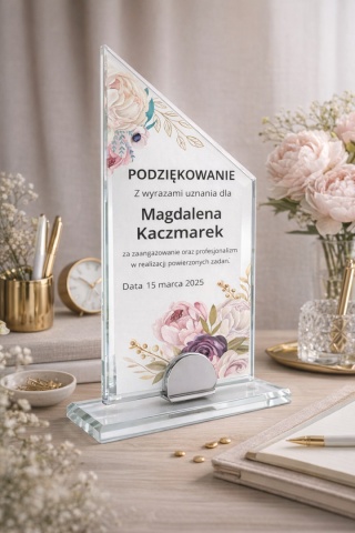 Statuetka szklana NOVA 10 mm z nadrukiem – elegancka nagroda okolicznościowa