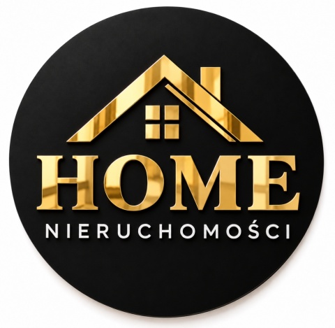 Szyld 3D z logo do biura nieruchomości – okrągły, MDF i złota pleksi lustrzana