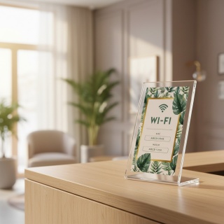 Tabliczka WiFi z hasłem i nazwą sieci – stojąca do hotelu i restauracji