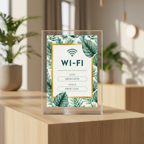 Tabliczka WiFi z hasłem i nazwą sieci – stojąca do hotelu i restauracji