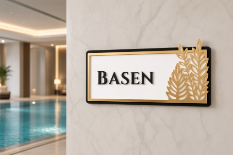 Tabliczka na Drzwi BASEN Luxury Gold 3D | Elegancki Szyld Przydrzwiowy