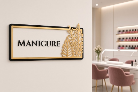 Tabliczka na Drzwi MANICURE Luxury Gold 3D | Elegancki Szyld Przydrzwiowy