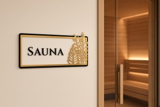 Tabliczka na Drzwi SAUNA Luxury Gold – Elegancki Szyld Przydrzwiowy 3D