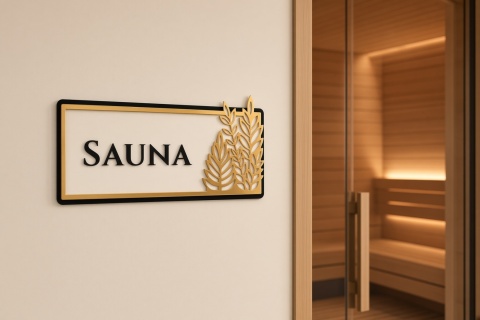 Tabliczka na Drzwi SAUNA Luxury Gold – Elegancki Szyld Przydrzwiowy 3D