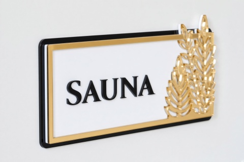 Tabliczka na Drzwi SAUNA Luxury Gold – Elegancki Szyld Przydrzwiowy 3D