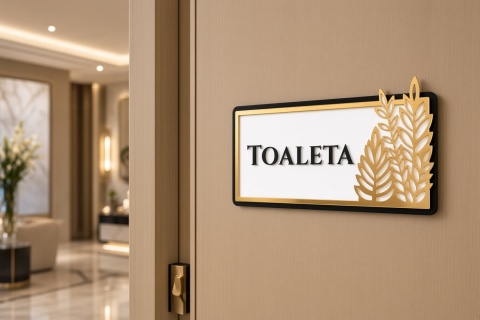 Tabliczka na Drzwi TOALETA Luxury Gold – Elegancki Szyld Przydrzwiowy 3D