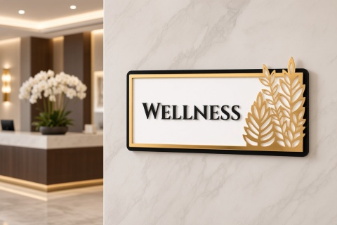 Tabliczka na Drzwi WELLNESS Luxury Gold 3D | Elegancki Szyld Przydrzwiowy