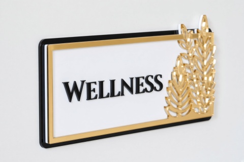 Tabliczka na Drzwi WELLNESS Luxury Gold 3D | Elegancki Szyld Przydrzwiowy