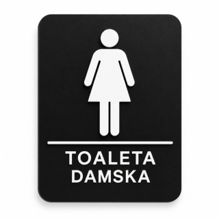 Tabliczka na drzwi TOALETA DAMSKA – Szyld WC damskie z plexi czarny mat