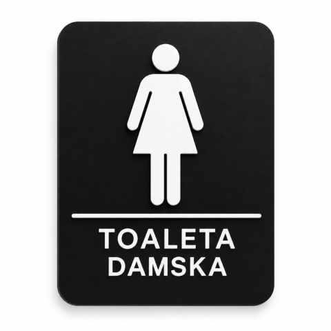 Tabliczka na drzwi TOALETA DAMSKA – Szyld WC damskie z plexi czarny mat