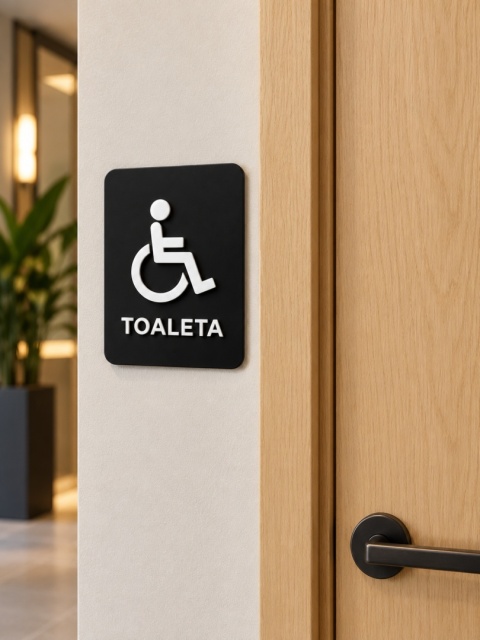 Tabliczka na drzwi TOALETA DLA NIEPEŁNOSPRAWNYCH – Piktogram z plexi czarny mat