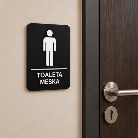 Tabliczka na drzwi TOALETA MĘSKA – Szyld WC męskie z plexi czarny mat