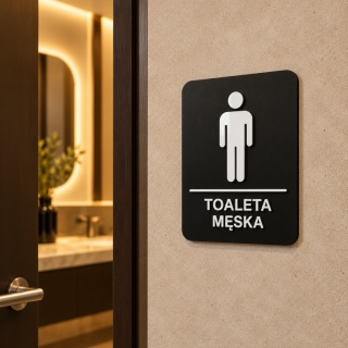 Tabliczka na drzwi TOALETA MĘSKA – Szyld WC męskie z plexi czarny mat