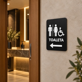 Tabliczka na drzwi TOALETA WC uniwersalna – Piktogramy z plexi czarny mat