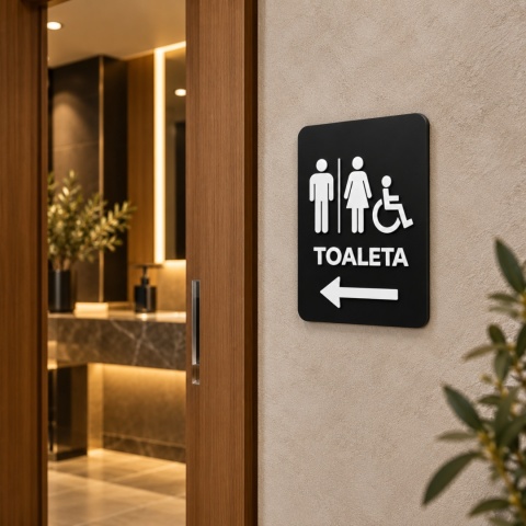 Tabliczka na drzwi TOALETA WC uniwersalna – Piktogramy z plexi czarny mat