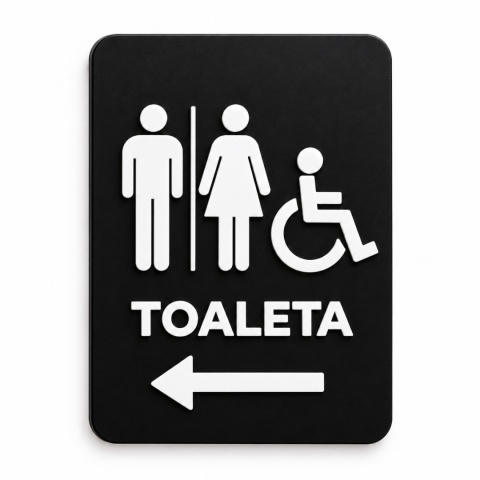 Tabliczka na drzwi TOALETA WC uniwersalna – Piktogramy z plexi czarny mat