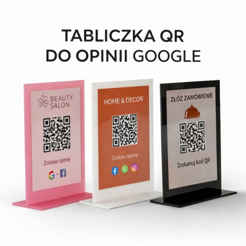 Tabliczka z kodem QR – Oceń nas w Google | stojak na recepcję
