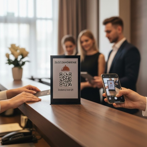 Tabliczka z kodem QR – Oceń nas w Google | stojak na recepcję