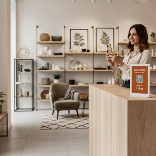Tabliczka z kodem QR – Oceń nas w Google | stojak na recepcję
