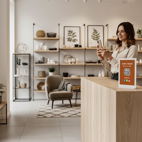 Tabliczka z kodem QR – Oceń nas w Google | stojak na recepcję
