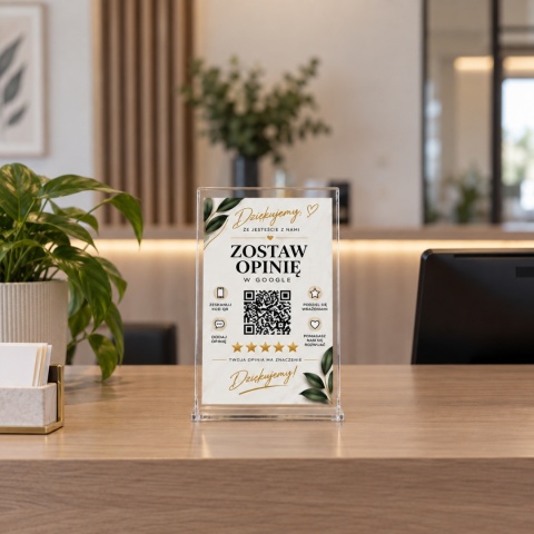 Tabliczka z kodem QR do opinii Google – pleksi i aluminium